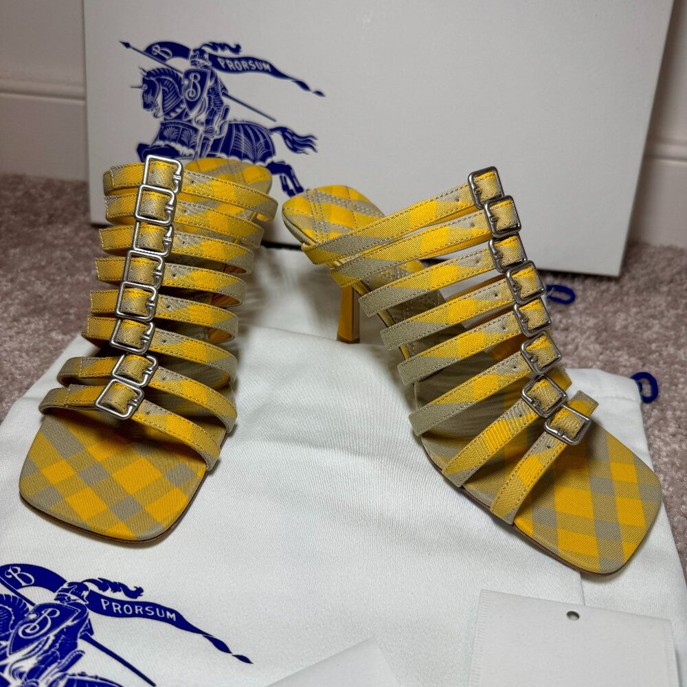 $750 off Burberry Carmine Strap Check Strappy Open Toe Kitten Heel Sandals - Picture 3 of 4